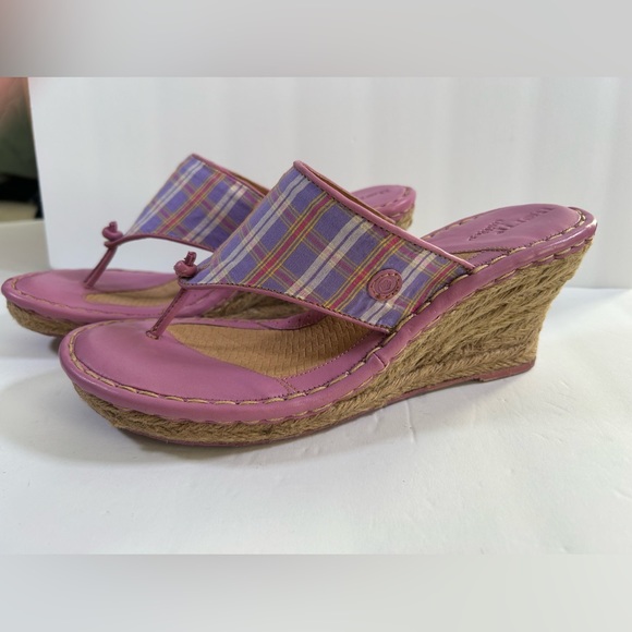 Born Women’s Drilles Lavender Plaid Thong Espadrille Wedge Sandal EU 42 US 10 - Picture 2 of 4